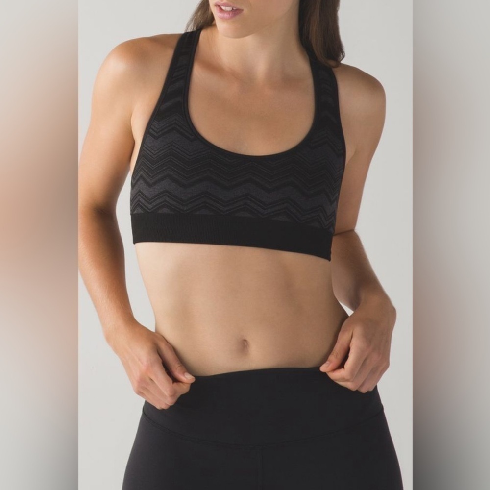 EUC Lululemon Ebb & Flow Racerback Bra Reversible Heathered Black Black/Gray